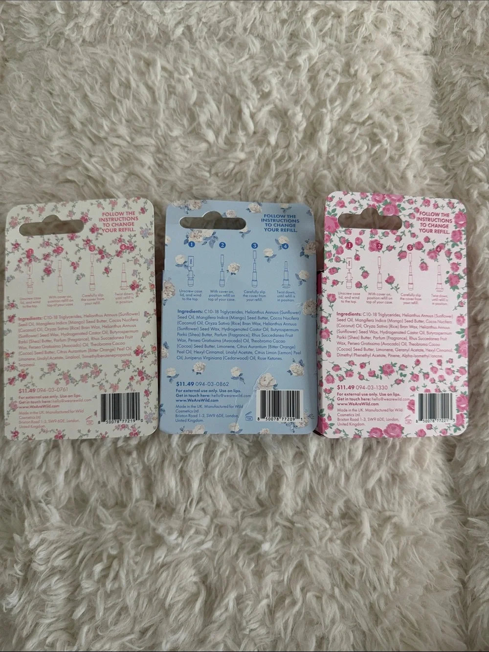 LoveShackFancy Floral Refillable Lip Balm Trio — Pink & Blue